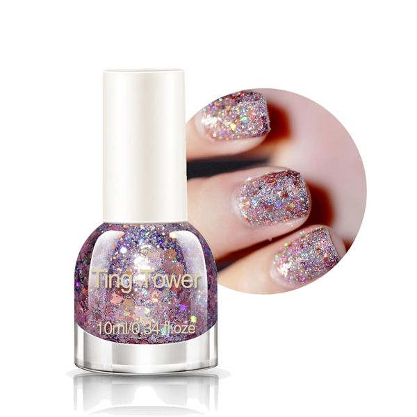 Glitter Nail Polish, Quick Dry Nail Varnish, Rose Gold Shimmering Nail Polish, 7 Days Lasting Nail Polish, Sparkle Gel Nail Polish No Need Cure At Home Manicure Polishes