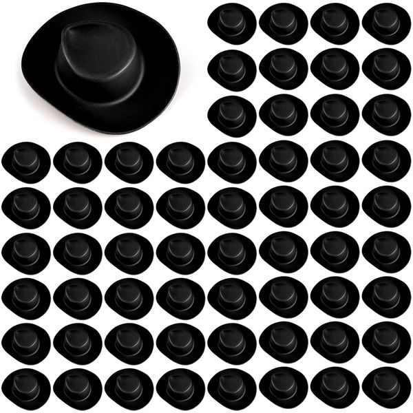 60 Pieces Plastic Mini Western Cowboy Hats Cowgirl Hats, Miniature Cute Toy Doll Hats Doll Dress Up Party Accessories for Dollhouse Decor (Black)