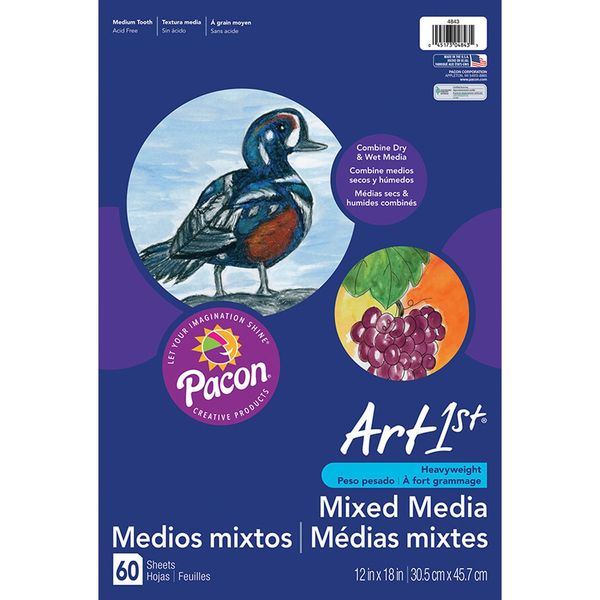 Pacon PAC4843 Art1st Mixed Media Art Paper, 12" x 18", White, 60 Sheets