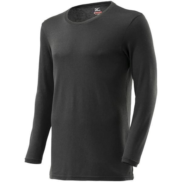 Mizuno C2JAA621 Men's Thermal Inner, Breath Thermo Underwear, Medium Thick, Soft, for Daily Crew Neck, Long Sleeve Shirt, Black