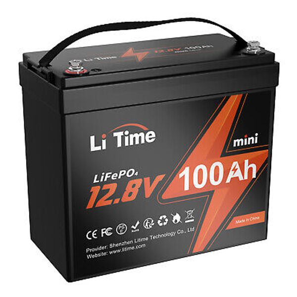 Litime 12V 100Ah Mini Light LiFePO4 Lithium Battery for Solar RV Trolling Motor