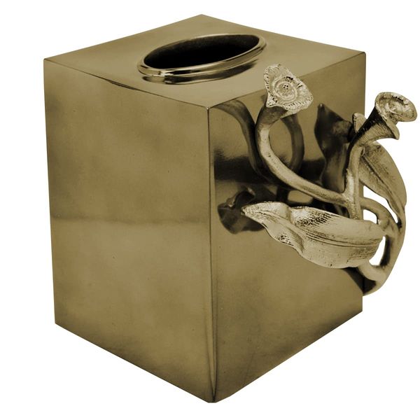 Tissue Box Cover - Gold Finish Elegant Paper Towel Dispenser for Premium Kitchen Home Decor Bathroom Accessories Countertop Bedroom Dresser - The Calla Lily Collection