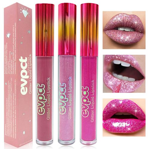 Likesing Pack of 3 Glitter Lipstick Set, Lip Gloss, 24 Hour Hold, Matte Lipstick, Lip Gloss, Long Lasting Lipstick, Pink Red Lip Balm, Make-Up, Women's Lip Gloss, Birthday Gift (3 Pieces (1, 9, 11))