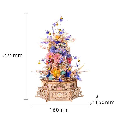 MU 3D Wood Puzzles Feast of Flower Metal Puzzles for Adults, Wooden Carousel Music Box Model Kits Building Night Light Puzzle DIY Set, Treasure Box New Year and Birthday Xmas Gift Home Decor