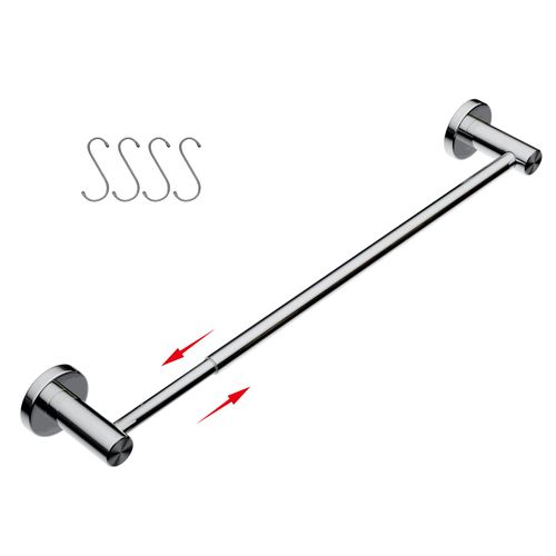 Adjustable Single Bath Towel Bar 16 to 27.6 Inch,ZUEXT Chrome Finished Stainless Steel Towel Holder Hanger,Retractable Wall Mounted Towel Rail for Bathroom Kitchen,1" Tube Towel Rail Rack w/S Hooks