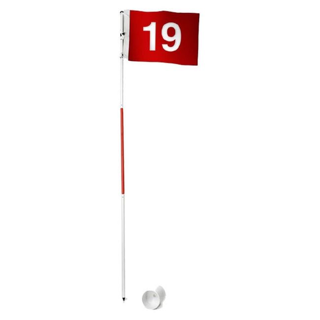 Tour Gear Portable Golf Hole Cup and Flag, 6-Foot Height Flagstick, Create Your Own 19th Hole Backyard Golf Practice Hole, White/Red