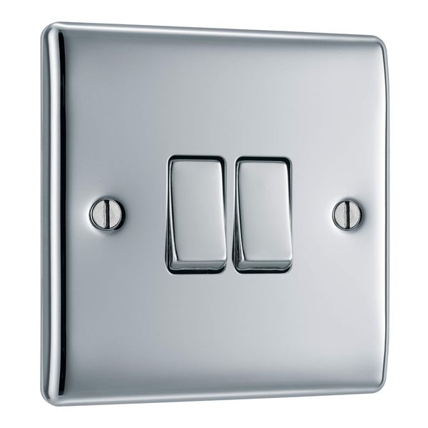 BG Electrical NPC42 Double Light Switch, Polished Chrome, 2-Way, 10AX