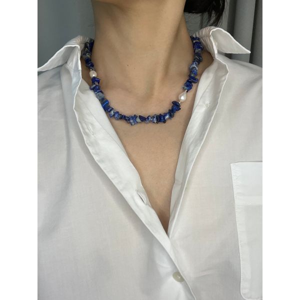 Ocean Necklace Ocean Necklace Lapis Pearl Necklace Raw Stone Necklace