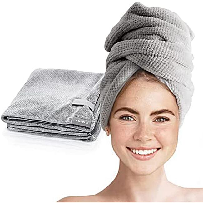 SUTERA - Silverthread Microfiber Hair Towel Wrap for Women Wet Styling Accessories Drying Super Absorbent Quick Dry Turban Curly, Long, Thick 1 Pack