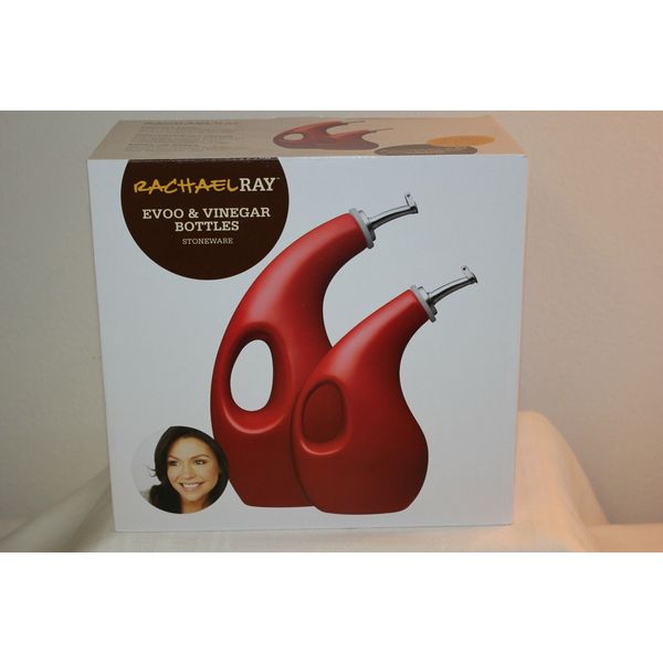 Rachael Ray Stoneware EVOO Oil and Vinegar Dispensing Bottle Set 2-Piece Red