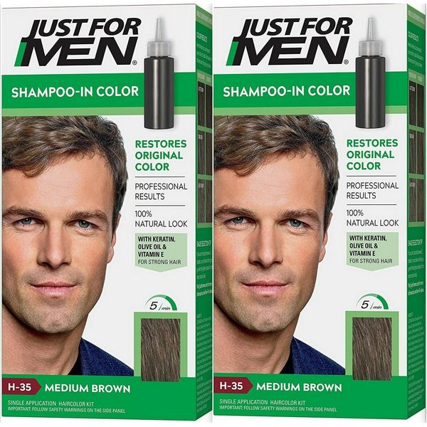 Just for Men H-35 MEDIUM BROWN Hair color Shampoo In ( 2 pack )