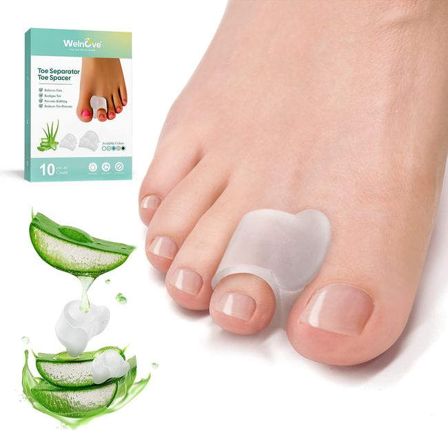 Welnove 10 Pack Gel Toe Separators - Toe Spacers for Bunions, Overlapping Toes, Hammer Toes, Bunion Relief - Soft Silicone Toe Corrector for Men and Women(6M+4S)