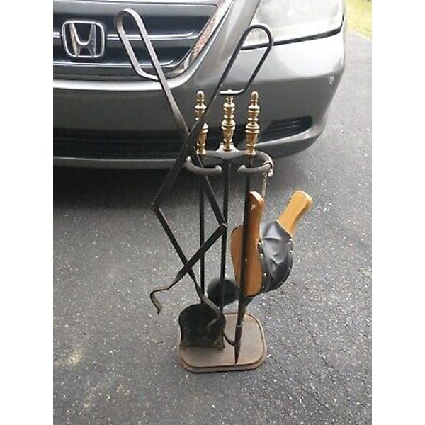 Vintage Solid Brass Fireplace Tool Set 6 Piece Set Steel ABI-6390 Made in USA