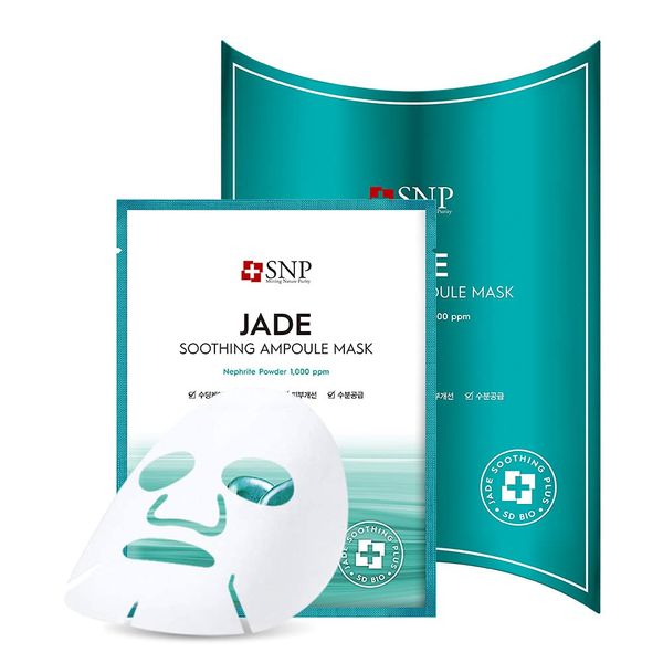 SNP - Jade Soothing Ampoule Korean Face Sheet Mask - Cleanses & Purifies All Sensitive Skin Types with Calming Effects - 10 Sheets - Best Gift Idea for Mom, Girlfriend, Wife, Her, Women