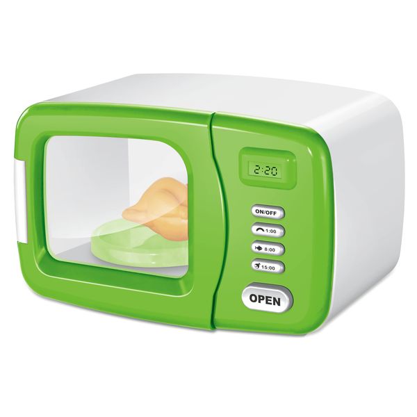 Misco Toys Kids Microwave Kitchen Appliances, Childrens Microwave Oven Pretend Play Appliance Set for Toddlers, Cookware Toy Set, Real Function Lights and Sounds, Ages 3+ (Green)