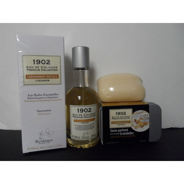 1902 Berdoues Cardamom EDC Spray 3.3 oz / 100 ml  Esst Oils + 3.3 oz Soap, NEW