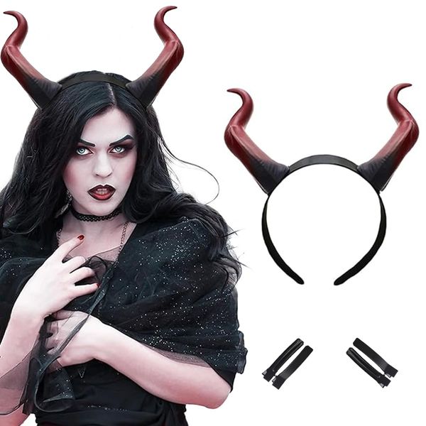 LUNROUG Devil Horns Headband Red Cosplay Horn Hair Hoop Gothic Beauty Halloween Dress Up Hair Accessories Hairdress for Halloween Christmas Party Dress Up