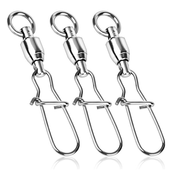 GRANDBASE Ball Bearing Swivels with Snaps [Breaking Strength Test Cleared] Fishing Rigging Sea Fishing Lures Corrosion Resistant Super Strong Stainless Steel Nickel Plated Solid Ring Specification (#1, Set of 25)