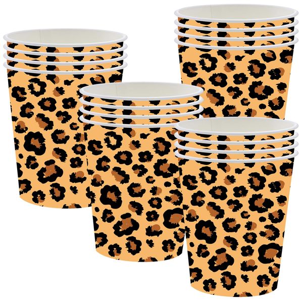 16P Jungle Safari Animal Party Leopard Print Paper Cups,Jungle Animal Party Disposable Paper Cups,Jungle Theme Party Tableware Decorations Set for Kids Jungle Safari Reptile Party Supplies