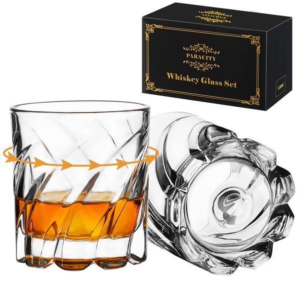 PARACITY Spinning Whiskey Glasses Set of 2, Rotatable Old Fashioned Glasses, Cocktail Glasses, Rock Glasses, Bourbon Glasses for Bar, Party and Home, Whiskey Glasses Gift for Men