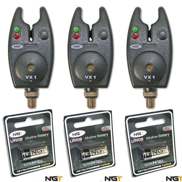 3 NGT VX1 Bite Alarms & Batteries