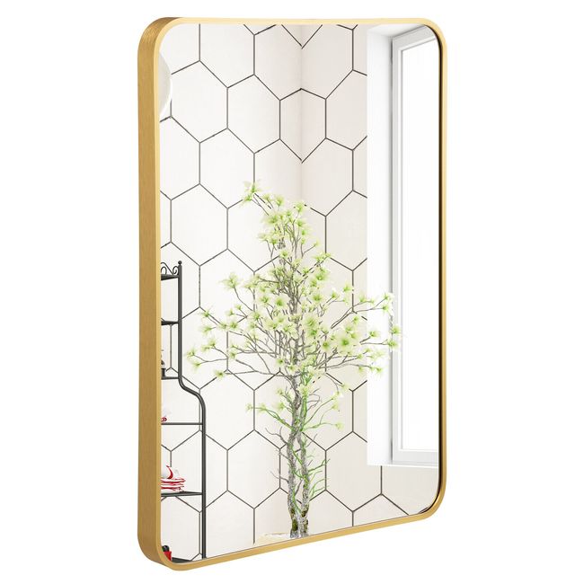 22" x 30" Wall Mounted Bathroom Mirror with Thick Aluminum Alloy Frame Gold