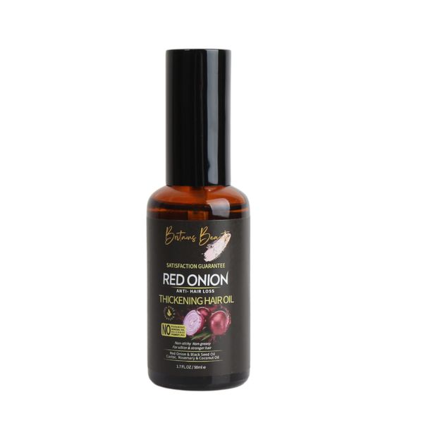 Britains Beauty Red Onion Anti-Hair Loss & Thickening Hair Oil - Nourish & Protect for All Hair Types, Non-Greasy Formula, Natural Ingredients with Black Seed, Coconut & Rosemary Oils, 50ml