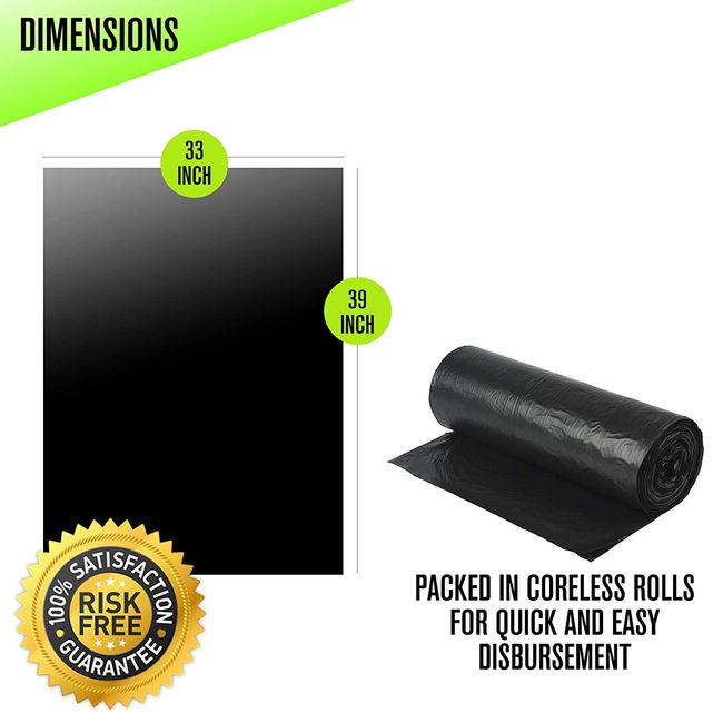 40-45 Gallon Black Trash Bags, 40 x 46, 2.0 Mil, 100 Per Case, Coreless