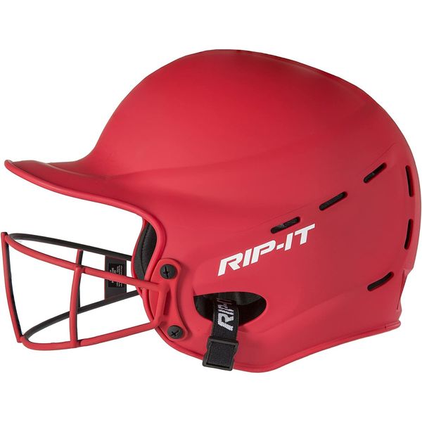 RIP-IT | Vision Pro Softball Batting Helmet with Face Mask | Matte Scarlet | M/L | Lightweight Women’s Sport Equipment