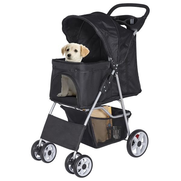 Dog Stroller Travel Folding Carrier Small Medium Cat Pet 4 Wheels w/ Cup Holder