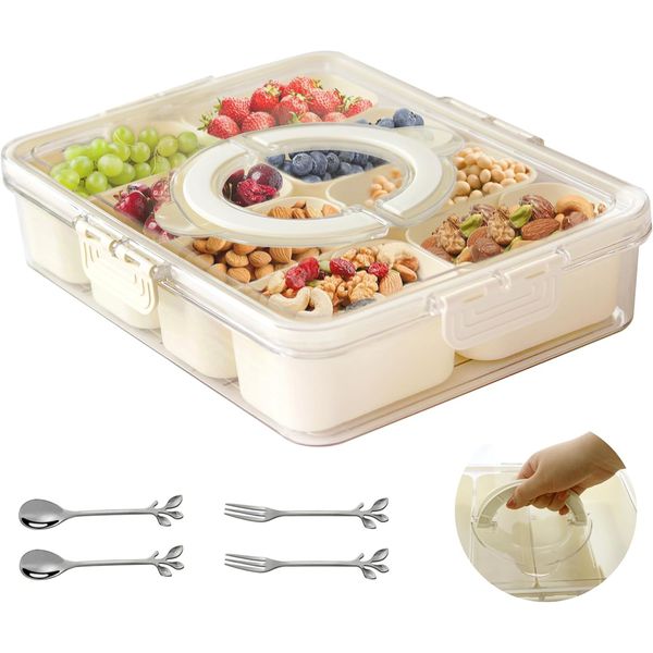 Snackle Box Container: Divided Serving Tray with Lid and Handle, Includes 8 for