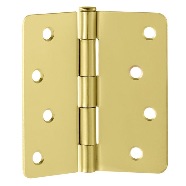 Design House Steel Door Hinge 4-Inch1/4-Inch Radius 3-Pack-Satin Brass