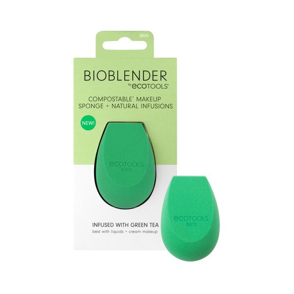 EcoTools Green Tea Bioblender, Compostable & Biodegradable Makeup Sponge, For Foundation & Base Coverage, Skin-Calming, Natural Infusion, Cruelty Free & Vegan, 1 Count