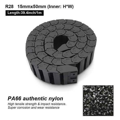LMioEtool R28 15mm x 50mm(Inner H x Inner W) Black Plastic Cable Wire Carrier Drag Chain 1M Length for CNC, with End Connectors - Bridge Type (Non-openable)