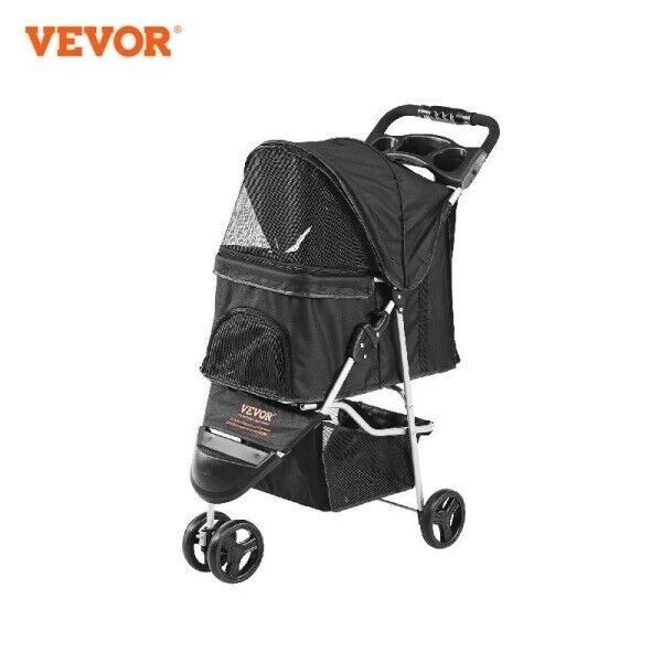 VEVOR 35lbs 3 Wheels Dog Stroller Rotate Black Pet Puppy Stroller with Front Ped