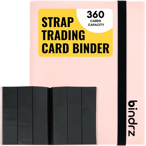 bindrz 9 Pocket Strap Binder Album for 360 Trading Cards - Side Loading Pockets Folder - Archival Safe Material for CCG TCG MTG and Sports Cards (Pink)