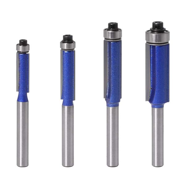 Gasea 4pcs 1/4" Shank Top Bearing Flush Trim Router Bits Set Cutting Diameter 1/4" 5/16" 3/8" 1/2"