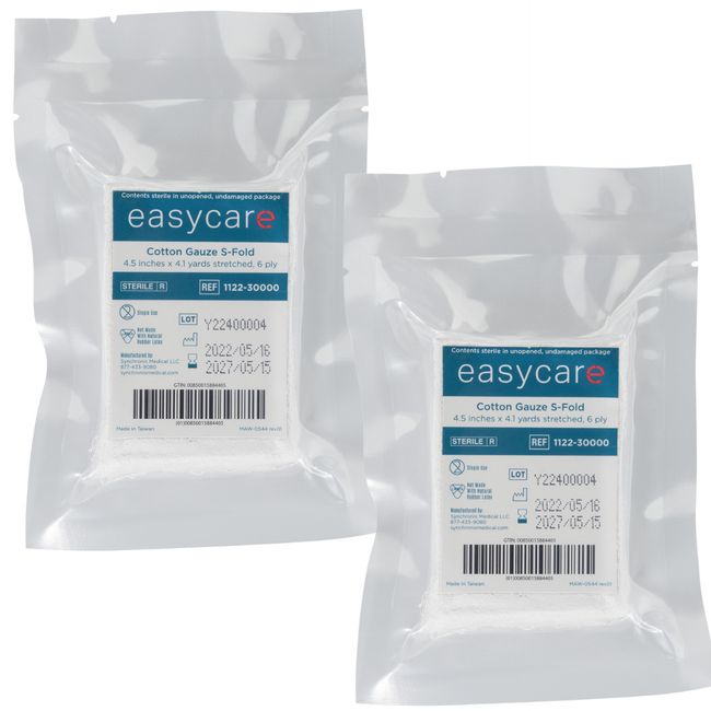 Easycare Vacuum Sealed Compressed Sterile Medical S/Z-Fold Gauze 4.5"x 4yds, x2