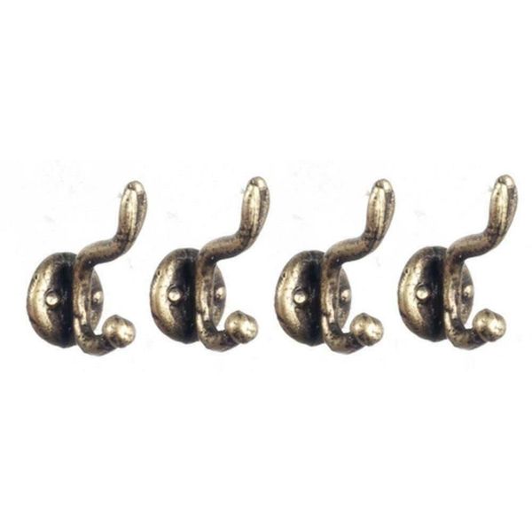 Melody Jane Dollhouse Antique Brass Coat Hooks Miniature Hall Cloakroom Accessory 1:12