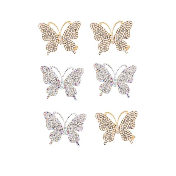 6 Stück Strass Schmetterling Haarspangen Gold Silber Haarclips Hochzeit rutschfeste Haarnadeln Kristall Alligator Haarklammern für Mädchen Frauen