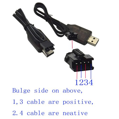 Blomiky 2 Pack 7.4V / 2 x 3.7V 400mA USB Charger Cable with SM-4P 4 pin Plug for Old Version UDI001 UDI008 UDI009 and HJ808 RC Boat Battery UDI001 USB 2