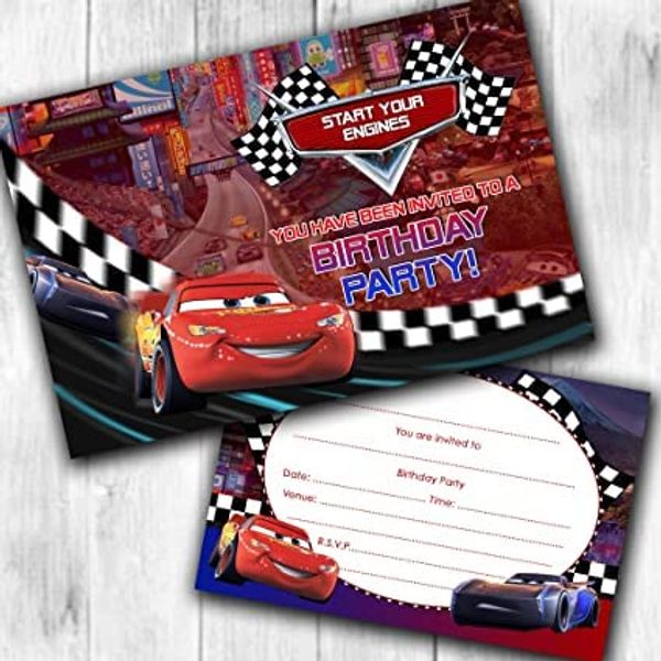 Cars Invitations (WRITE ON) Birthday Party Invites Double Sided (Pack of 20)