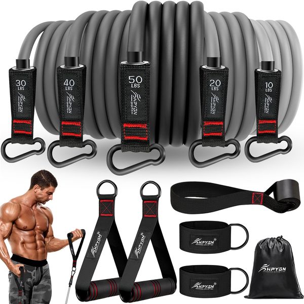 Resistance Bands Set, Exercise Bands with Handles, 250lbs Weight Workout Bands for Men, Fitness Bands with Door Anchor, Legs Ankle Straps for Musle Training, Physical Therapy, Shape Body, Home Workout