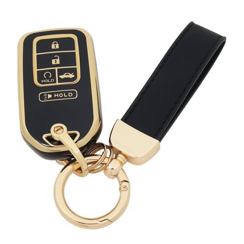 vurbemes 360 Degree Soft TPU Protector Key Fob Cover Case Compatible with 2017 2018 2019 2020 2021 Honda Civic Accord Pilot CR-V Passport Insight EX EX-L Touring 5 Button Key Fob (Black)