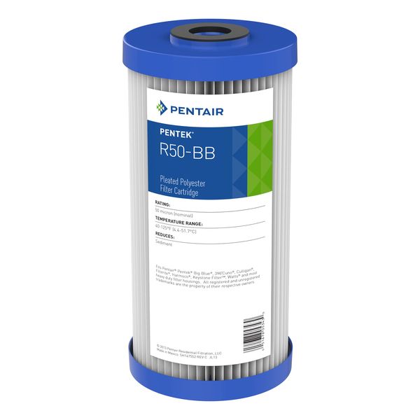 Pentair Pentek R50-BB Big Blue Sediment Water Filter, 10-Inch, Whole House Pleated Polyester Filter Cartridge, 10" x 4.5", 50 Micron