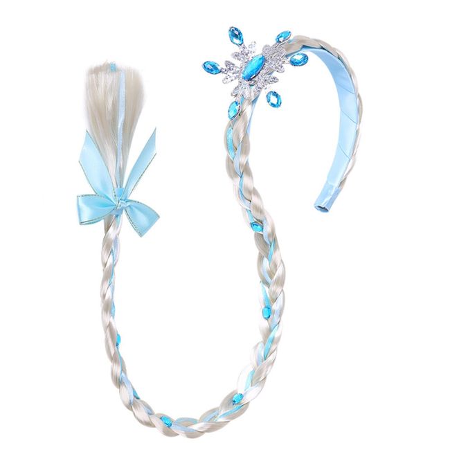 Fashion Yo Kids Girls Toddlers Blue Frozen Elsa Ponytail Hair Extension Party Hair clips Snowflake Crown Headband Hairband Costume Dress up Braided Wigs (Elsa Snowflake Headband)