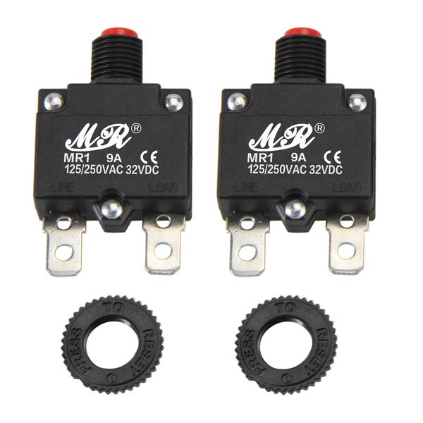 RKURCK 9 Amps Thermal Circuit Breakers 125/250V AC 32V DC Push Button Manual Reset Overload Protector Switch 9A 2 Pcs