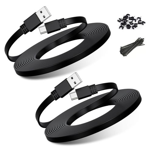 Basesailor Micro USB Power Cable 10FT 2 Pack,3M Flat Micro USB Charging Power Cord,Charger for Neos Smartcam,Yi Cam,Nest Cam,Blink XT/XT2/ 3rd Gen Camera,Furbo Dog,Arlo Q,Netvue,Xbox One Controller