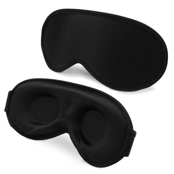 Sleep Mask, 3D Contoured Design, 2-Pack, Black & Black
