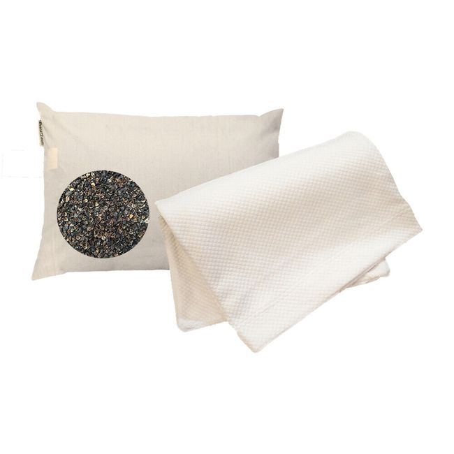 beans72 Organic Buckwheat Pillow w/Quilted Cover Set - Japanese size 14" x 20"